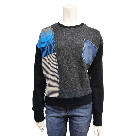 Upcycled sweater for women - STOCKHOLM|S Blue stripes/Charcoal